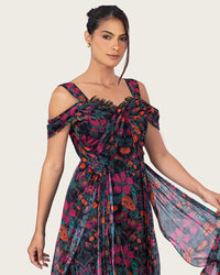 Elegant tropical floral chiffon dress - Noētic