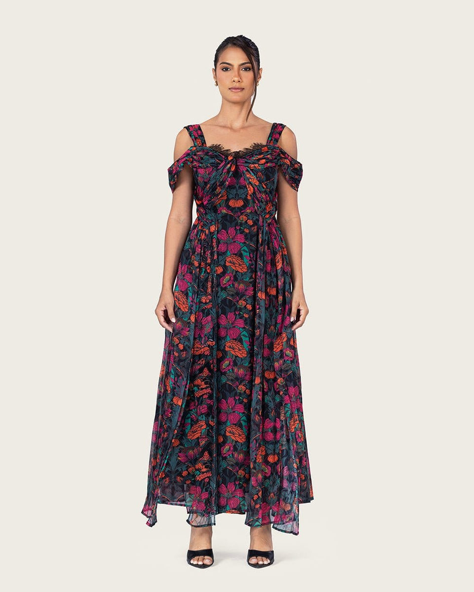 Elegant tropical floral chiffon dress - Noētic