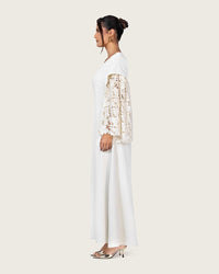 Elegant White Dress with Lace Sleeves - Noētic