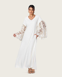 Elegant White Dress with Lace Sleeves - Noētic
