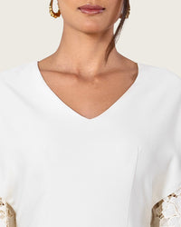Elegant White Dress with Lace Sleeves - Noētic