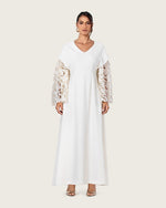Elegant White Dress with Lace Sleeves - Noētic
