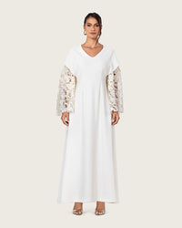 Elegant White Dress with Lace Sleeves - Noētic