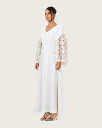Elegant White Dress with Lace Sleeves - Noētic