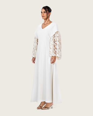 Elegant White Dress with Lace Sleeves - Noētic