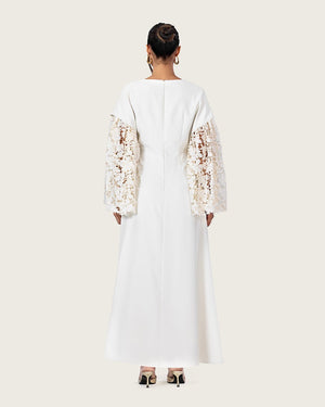 Elegant White Dress with Lace Sleeves - Noētic