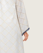 Embroidered Eyelet Ivory Kaftan Dress with Floral Details and Trims - Noētic