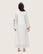 Embroidered Eyelet Ivory Kaftan Dress with Floral Details and Trims - Noētic