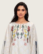 Embroidered Eyelet Ivory Kaftan Dress with Floral Details and Trims - Noētic