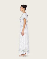 Embroidered Floral Linen Dress with Three Back Bows - Noētic