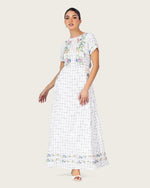 Embroidered Floral Linen Dress with Three Back Bows - Noētic