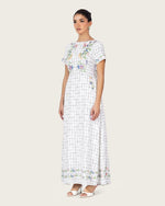 Embroidered Floral Linen Dress with Three Back Bows - Noētic