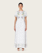 Embroidered Floral Linen Dress with Three Back Bows - Noētic