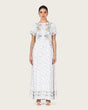 Embroidered Floral Linen Dress with Three Back Bows - Noētic