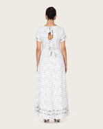 Embroidered Floral Linen Dress with Three Back Bows - Noētic