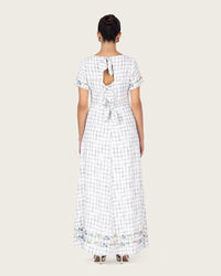 Embroidered Floral Linen Dress with Three Back Bows - Noētic
