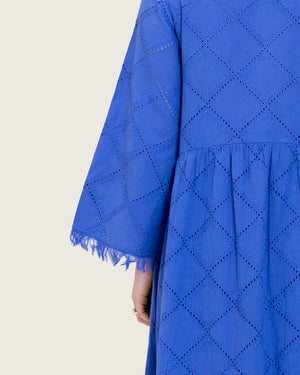 Eyelet Cotton A-Line Dress with Handmade Beaded & Sequin Details - Noētic