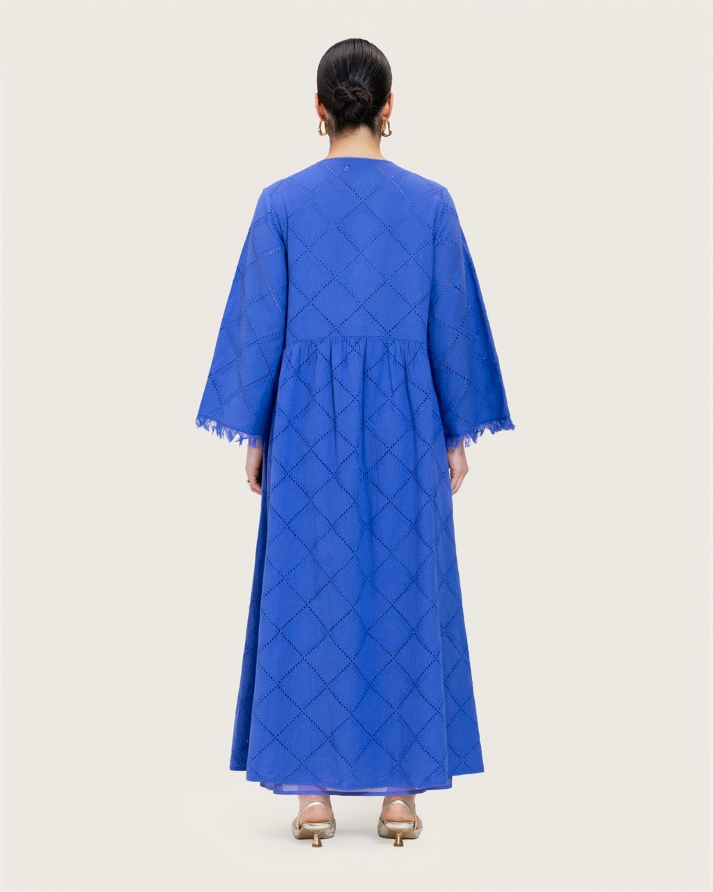 Eyelet Cotton A-Line Dress with Handmade Beaded & Sequin Details - Noētic