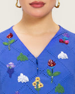 Eyelet Cotton A-Line Dress with Handmade Beaded & Sequin Details - Noētic
