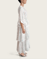 Aqua Bloom Tiered Lace Trim Maxi Dress