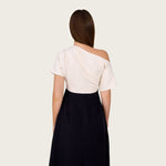 Floral Embroidered Color Block Maxi Dress with Draped Neckline - Noētic