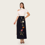 Floral Embroidered Color Block Maxi Dress with Draped Neckline - Noētic