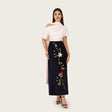 Floral Embroidered Color Block Maxi Dress with Draped Neckline - Noētic