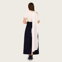 Floral Embroidered Color Block Maxi Dress with Draped Neckline - Noētic