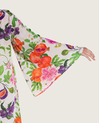Floral Fruity Printed Maxi Kaftan with Tie Neckline - Noētic