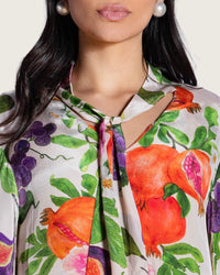 Floral Fruity Printed Maxi Kaftan with Tie Neckline - Noētic