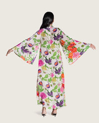Floral Fruity Printed Maxi Kaftan with Tie Neckline - Noētic