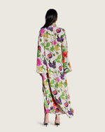 Floral Fruity Printed Maxi Kaftan with Tie Neckline - Noētic