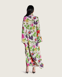 Floral Fruity Printed Maxi Kaftan with Tie Neckline - Noētic