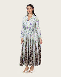 Floral & Leopard Linen Shirt Dress with Braided Beaded Belt - Noētic