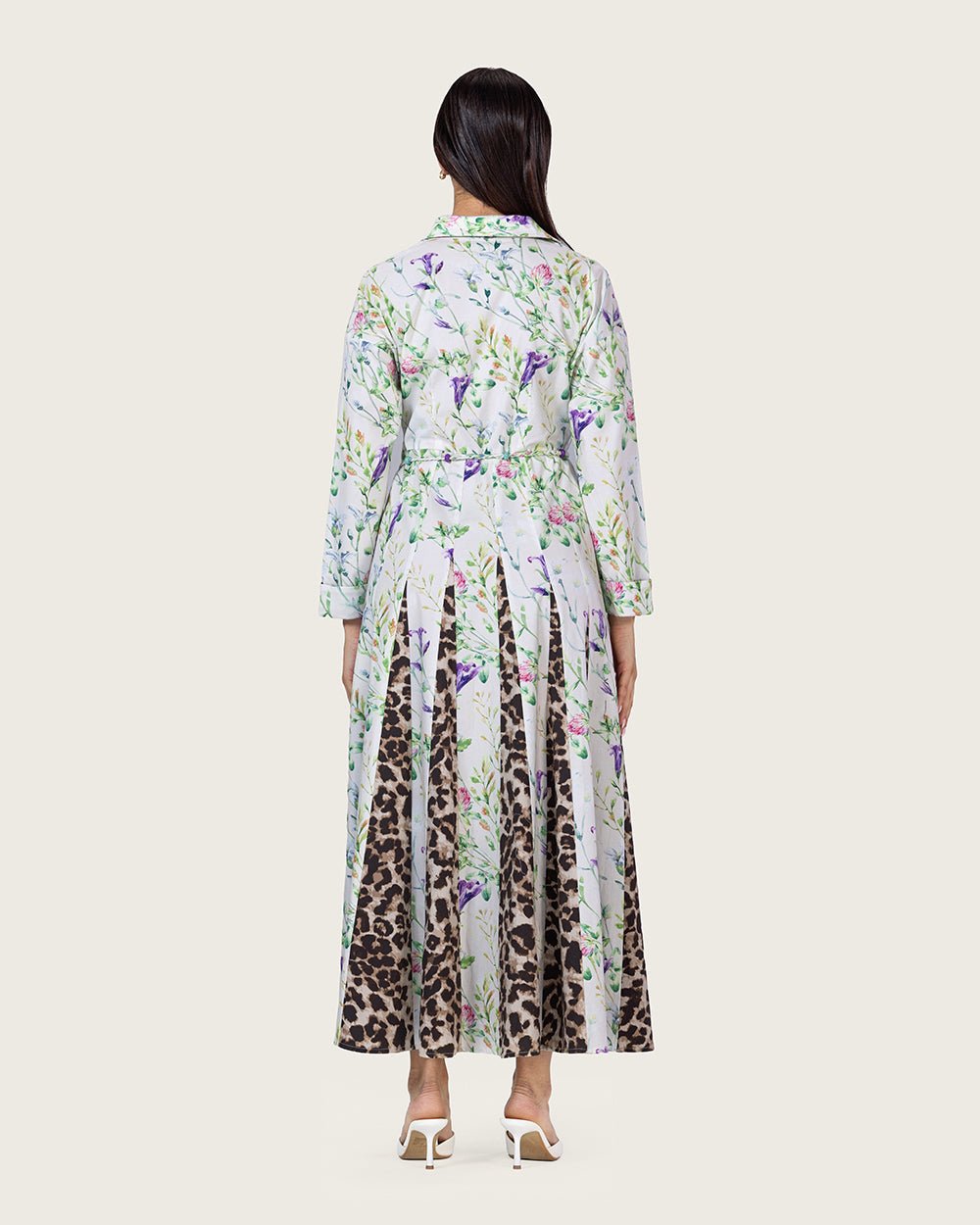 Floral & Leopard Linen Shirt Dress with Braided Beaded Belt - Noētic
