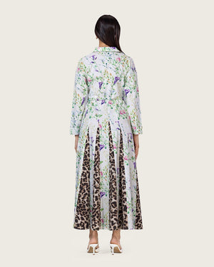 Floral & Leopard Linen Shirt Dress with Braided Beaded Belt - Noētic