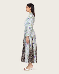 Floral & Leopard Linen Shirt Dress with Braided Beaded Belt - Noētic
