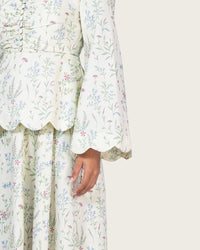 Floral Linen Ankle Length Dress with Scalloped Details - Noētic