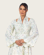 Floral Linen Ankle Length Dress with Scalloped Details - Noētic