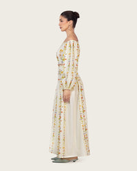 Floral Linen Dress with Hand-Beaded Waist - Noētic