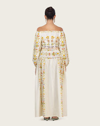 Floral Linen Dress with Hand-Beaded Waist - Noētic