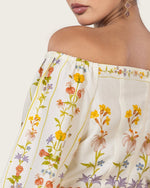 Floral Linen Dress with Hand-Beaded Waist - Noētic