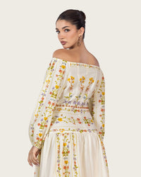 Floral Linen Dress with Hand-Beaded Waist - Noētic
