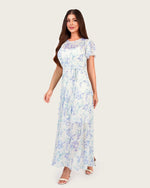 Floral Mesh Maxi Dress with Waist Belt - Noētic