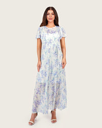Floral Mesh Maxi Dress with Waist Belt - Noētic