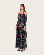 Floral Mesh Off-Shoulder Maxi Dress with Tiered Skirt - Noētic