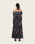 Floral Mesh Off-Shoulder Maxi Dress with Tiered Skirt - Noētic