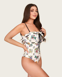 Floral One-Piece Swimsuit with Satin Wrap Skirt Cover-Up – Adjustable Straps - Noētic