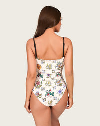 Floral One-Piece Swimsuit with Satin Wrap Skirt Cover-Up – Adjustable Straps - Noētic