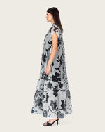 Floral Organza Maxi Dress with Back Bow Tie - Noētic